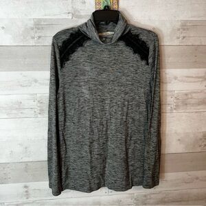 NWT loft mock neck gray top with black lace detail